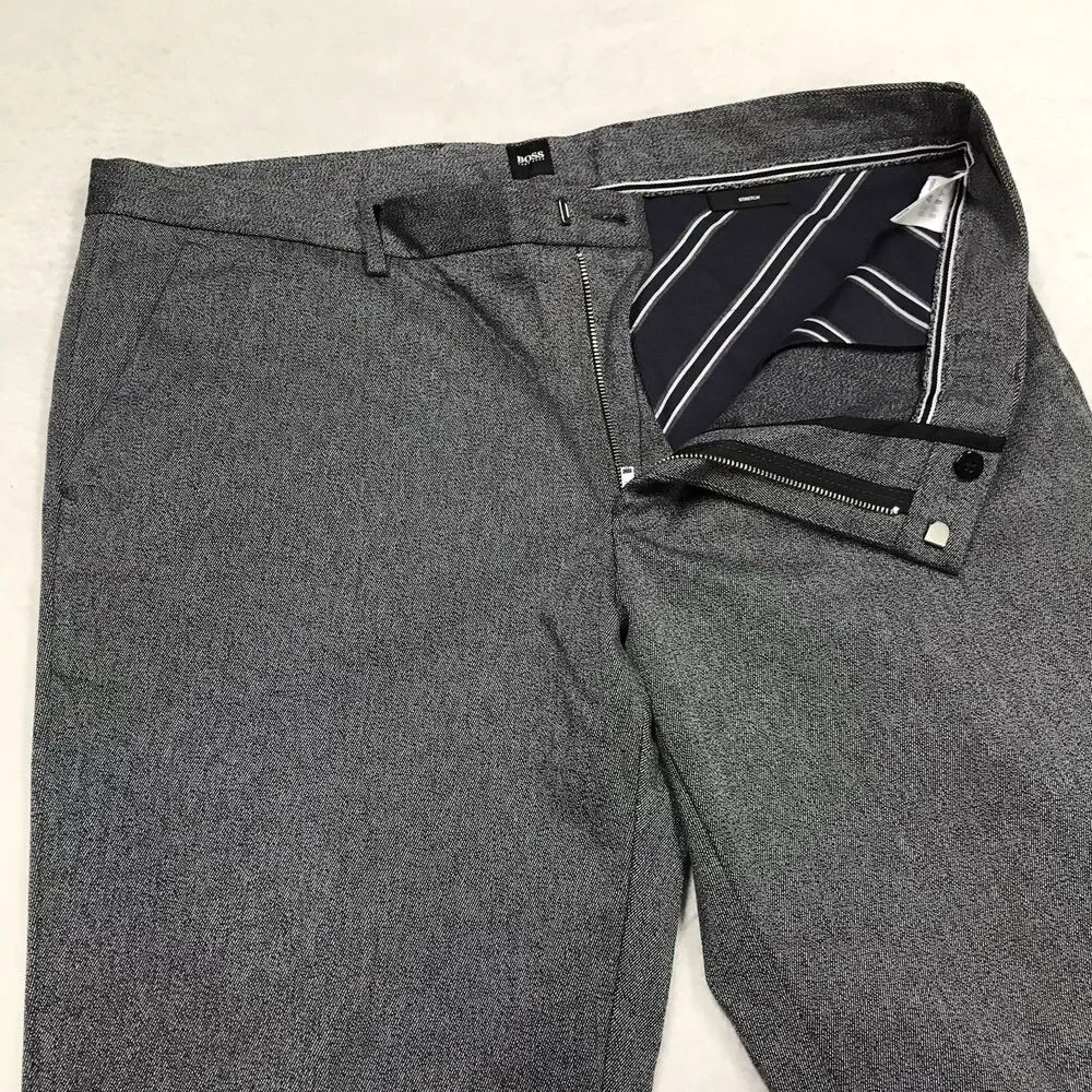 HUGO BOSS Kaito 1 Pant Men 40R (40x34) Gray Stretch Twill Flat Front Chino